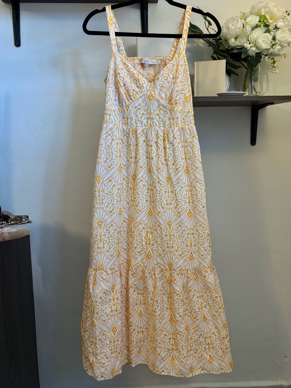 LOFT Light Orange Embroidered Swirls Sleeveless Maxi Dress Open Back 4 - Picture 4 of 12